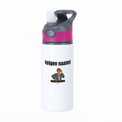 Hacebo® - dj jongen waterfles met rietje roze - Dj - muziekliefhebbers - disc jockey - vinyl - verjaardag - cadeau - kado - water fles - 650ML