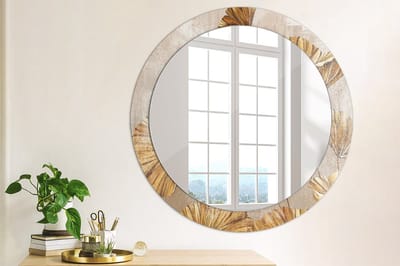 Coloray Bedrukte Spiegel - Boho bladeren Bedrukte Spiegel - 80 cm - Geel Bedrukte Spiegel - Bedrukte Spiegel - Spiegel Met Bedrukte Lijst - Spiegel Met Decoratie