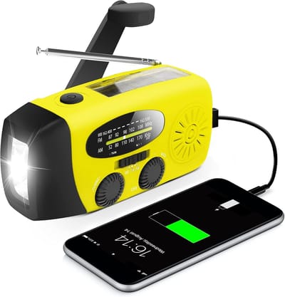Radio - Noodradio - Draagbare Survival Radio - 2000 mAh - Radio Met Accu Batterij Voor Noodsituaties - Noodpakket - Powerbank - Solar - Zaklamp - Noodradio Op Batterijen - Geel - Voor Rampen/Camping