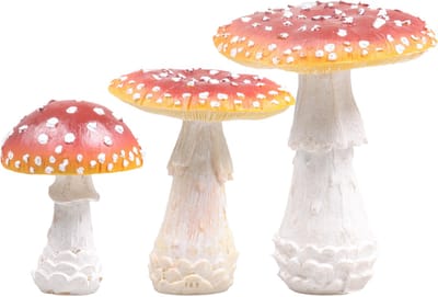 Decoris Paddenstoelen Set - 3x stuks - polyresin - 10 cm, 12 cm en 18 cm - herfst decoraties