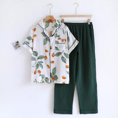 Zomer Nieuwe Dames Pyjama Set Korte mouwen + Broek Tweedelige Set 100% Katoen Dunne Cardigan Thuis Fris XL