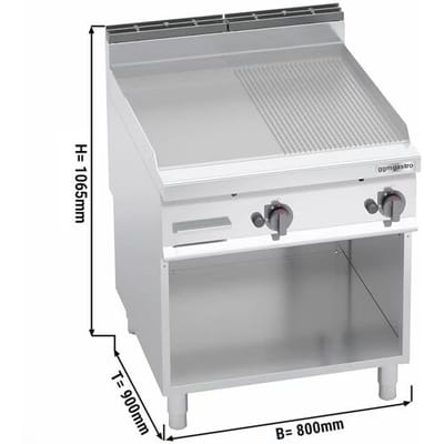 GGM Gastro Gas Bratplatte - 20 kW - Glatt & Gerillt Zilver