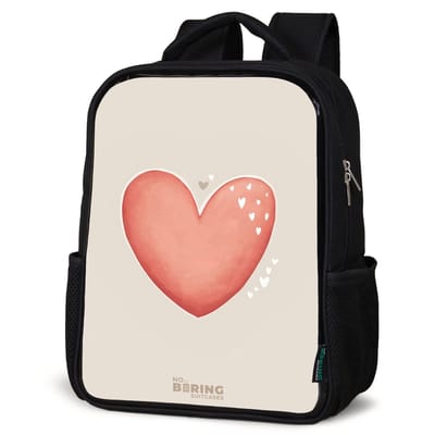 NoBoringSuitcases.com® - Rugzak zwart - Schooltas jongen & meisje - Rood hart op een beige achtergrond - Rugtas voor school - Boekentas kind - Schoolrugzak - Kinderrugzak