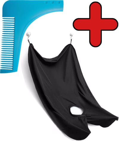Baardkam En Baardschort Beard Cape Shaving - Baard Schort Met Baard Trimmer Beard Shaper Kam - Blauw & Zwart