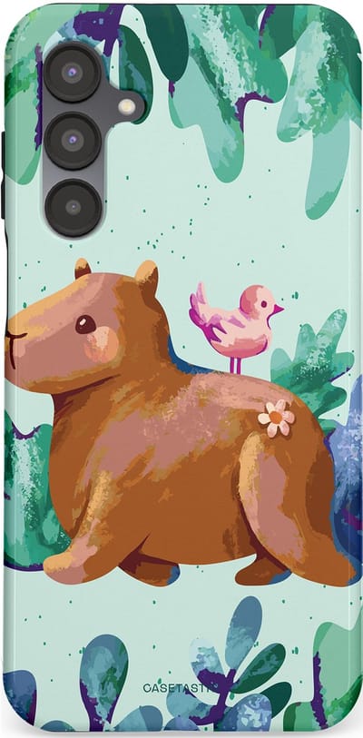 Casetastic Hoesje Geschikt voor Samsung A16 - Stijlvolle Beschermende Duo-layer Case - Capibara Vogeltjes Vriend