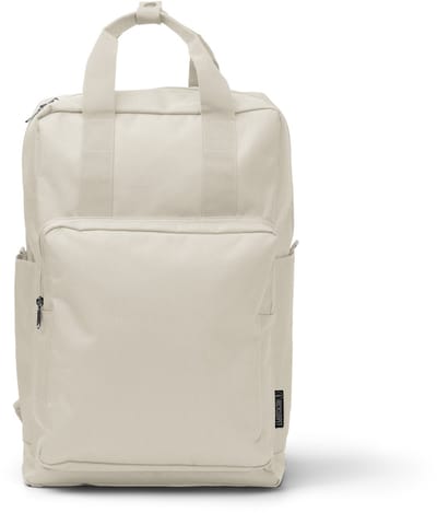 Beige rugzak gerecycled polyester hoofdvak met laptopvak, apart vak voorzijde en flesvak