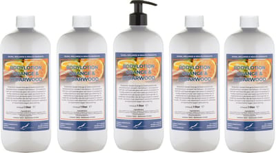 Bodylotion Sweet Orange & Cedarwood 1 Liter - met gratis pomp - set van 5 stuks - Voordeelverpakking