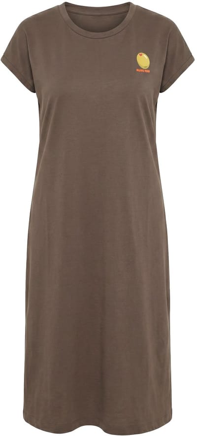 MIAMODA - Dames - Midi-sweatjurk A-lijn klein olijvenmotief - Donkerolijf - Maat 42