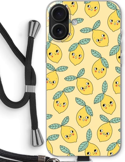Case Company® - Hoesje met koord geschikt voor iPhone 16 Plus hoesje met Koord - Citroenen - Telefoonhoesje met Zwart Koord - Bescherming aan alle Kanten en Over de Schermrand