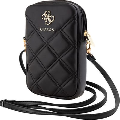Guess Quilted 4G Metal Logo Wallet Pouch met Riem (7 Inch) - Zwart