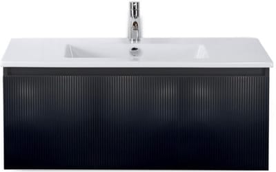 Frozen 3D Badmeubelset 100 cm - Greeplijst in Kleur - Zwart Mat - Keramische Wastafel Wit 1 Kraangat