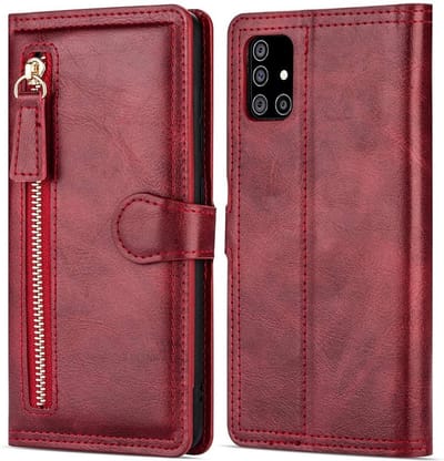Hoesje geschikt voor Samsung Galaxy A21s Book case met ritssluiting van LuxeBass - Flipcover - Magnetisch - 5 kaarten houder - Rood gsm hoesje - telefoonhoes - telefoonhoesjes