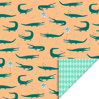 Het Inpakhuis - Cadeaupapier - Inpakpapier - Kadopapier - Kinderverjaardag - Partijtje - Krokodillen - Crocodile Peach / Harlequin Mint - 50cm x 3m