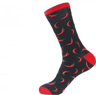 Sokken heren - mannen - zwart - rood - leuke print peper - maat 40 - 46 - cadeau voor hem - geschenk man - cadeau mannen - Kerst cadeau - verjaardagscadeau - vaderdag cadeau