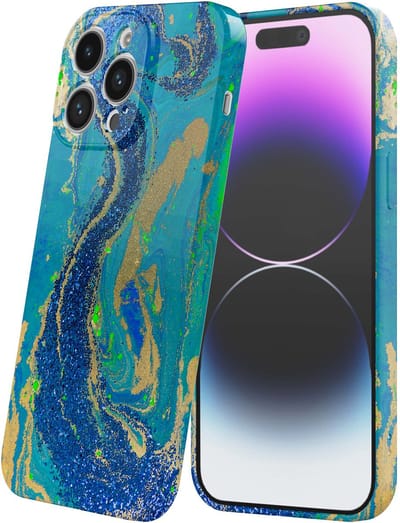 Smartphonica Telefoonhoesje Geschikt voor iPhone 14 Pro Max met Blauw Groen Goud Marmer Opdruk - Flexibel Softcase TPU - Backcover Case Blue Green Gold Marble Design geschikt voor iPhone 14 Pro Max