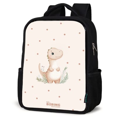NoBoringSuitcases.com® - Rugzak zwart - Schooltas jongen & meisje - Beige dino op een stippen achtergrond - Rugtas voor school - Boekentas kind - Schoolrugzak - Kinderrugzak