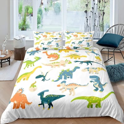Dekbedovertrek met dinosaurussen Schattige dinosaurussen Cartoon Dierenthema Beddengoedset Voor Kinderen Tieners Tweepersoons Queen King Size Polyester Dekbedovertrek US Twin(172x218cm)