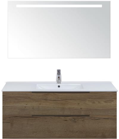 Seville Badmeubelset 120 cm - 2 Laden Tabacco Edge - Wastafel Enjoy Enkel met Sence Spiegel