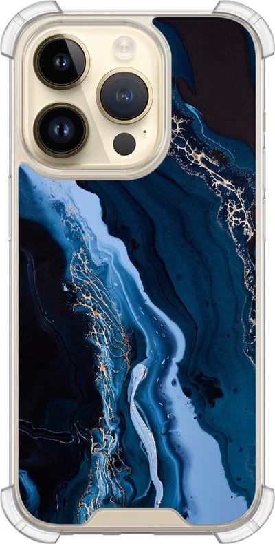 Shockproof hoesje - Geschikt voor iPhone 14 Pro - Marmer lagoon blauw - Extra sterke case - TPU/polycarbonaat - Marmer - Blauw, Transparant