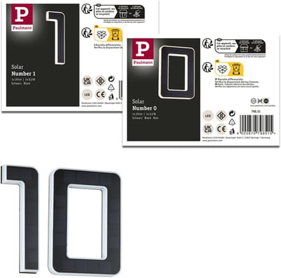Set Solar LED-huisnummerverlichting incl. verwisselbare accu 3000K 2x6lm 2x0,2W Zwart