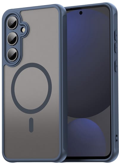 MobyDefend Hoesje - Geschikt voor Samsung Galaxy S24 FE - Case Geschikt voor MagSafe - Mat Transparant Met Gekleurde Rand - Blauw
