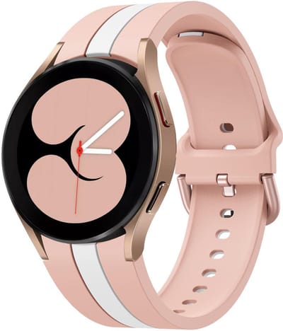 Siliconen bandje - geschikt voor Samsung Galaxy Watch 7 (40 & 44mm) / Watch 6 (Classic) / Watch 5 (Pro) / Watch 4 (Classic) / Watch FE - streep met gespsluiting - roze wit