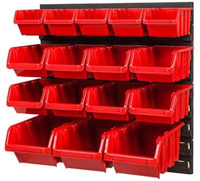 Opslagsysteem met Wandrek voor 16 Stapelboxen - Ideaal voor Werkplaats en Garage