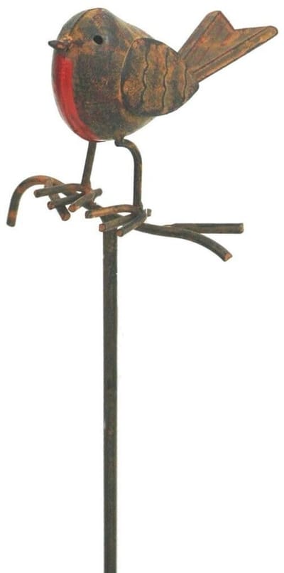 Dailygoods- Tuinornament roestig metaal - Roodborstje op takje - 100 cm hoog - Tuinsteker - Mooi cadeau - Staak in twee delen - Tuindecoratie