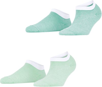 Esprit Allover Stripe 2-Pack kort gedessineerd katoen multipack sneakersokken enkelsokken dames groen - maat 35-38