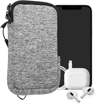 kwmobile telefoontasje universeel geschikt voor M - 5,5" smartphones - 15,2 x 8,3 cm - Hoesje met rits en polslusje -In mat lichtgrijs / wit -