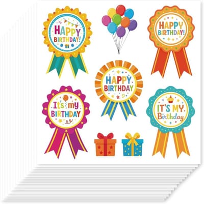 100 stuks Happy Birthday-badge-stickers voor kleurrijke verjaardagstaart, kroonvieringsstickers voor feestartikelen, goody bags, kaarten, klaslokaalbeloningen en verjaardagsdecoraties