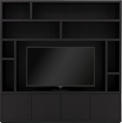 Goossens Tv Meubel Barcelona, 4 Deuren 8 Open Vakken 1 Tv Paneel - Hout Zwart