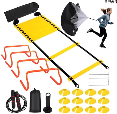 RFWR® Behendigheidsladder en Trainingsset voor Voetbal - 6m Ladder, Springtouw, Schijven en Horden