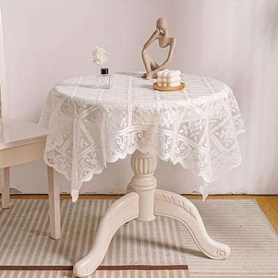 Elegante Tafelloper van Bloemenkant - Polyester, Rechthoekig, Machinaal Geweven, Voor Keuken- & Eetkamerdecoratie 60 * 60 cm (23.62 * 23.62 inches) white