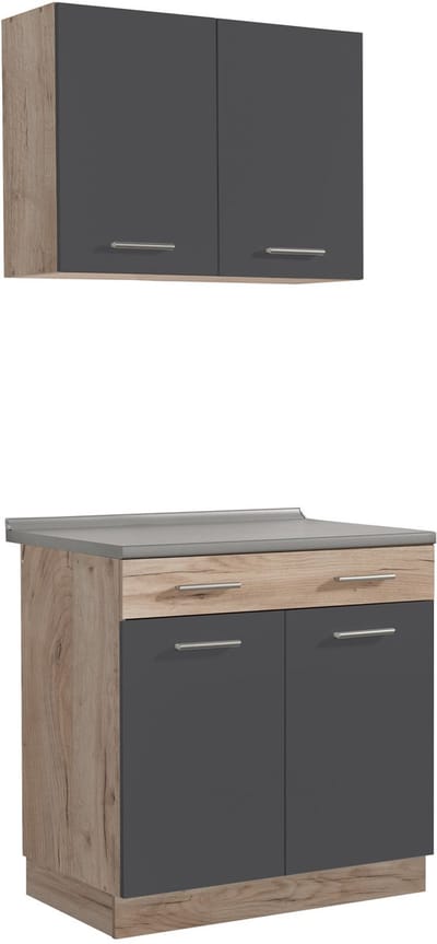 Homestyle4u Complete keuken - 80 cm - Eenpersoonskeuken - zonder Apparatuur - Grijs