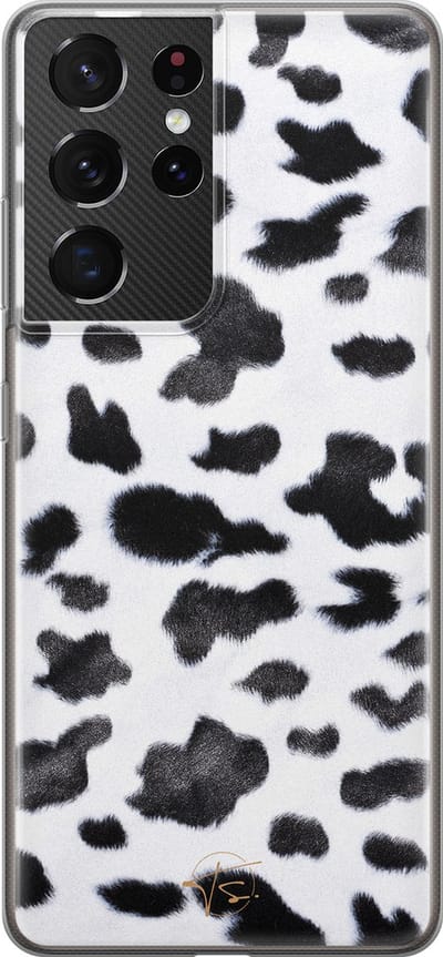 Hoesje geschikt voor Samsung Galaxy S21 Ultra - Koeienprint - Soft Case - TPU - Print - Zwart - Mooie Telefoonhoesjes