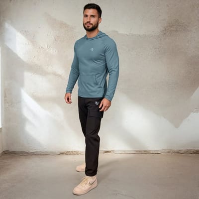 YV SPORT Sporthoodie & Fitness hoodie Monaco - Dunne sport hoodie met capuchon - Elastische zakken - Premium kwaliteit - Verkoelend - Voert vocht af - Perfect fit - Sportkleding dames en heren - Sportshirt lange mouwen - Blauw - Maat S