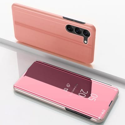 Voor Samsung Galaxy S24+ 5G vergulde spiegel horizontale flip lederen telefoonhoes met houder (rosé goud)