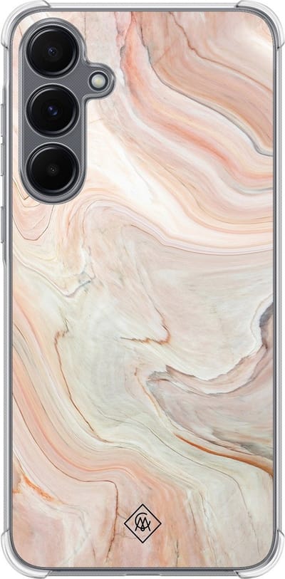 Casimoda® hoesje - Geschikt voor Samsung Galaxy A35 5G - Marmer Waves - Shockproof case - Extra sterk - TPU/polycarbonaat - Bruin/beige, Transparant