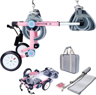 Huisdier Rolstoel - Hondenloopwagen - Mobiliteit Verbeteren - Verstelbaar Lichtgewicht Frame - Maat XXXS - Roze Wit