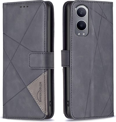 BINFEN Hoesje - Geschikt voor OnePlus Nord CE4 Lite 5G Hoesje - BINFEN Geometric Book Case - Zwart
