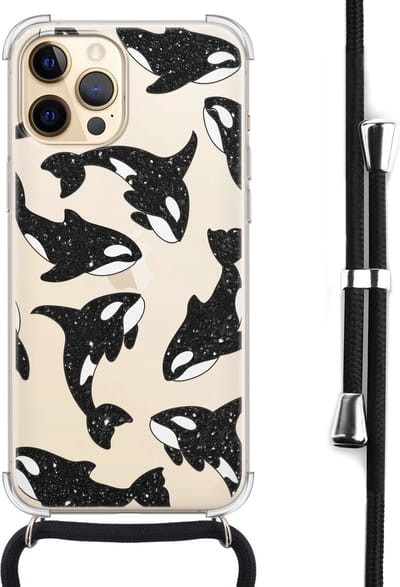 Hoesje met koord geschikt voor iPhone 12 Pro Max - Orka - Inclusief zwart koord - Crossbody beschermhoes - Transparant, Transparant - Mooie Telefoonhoesjes