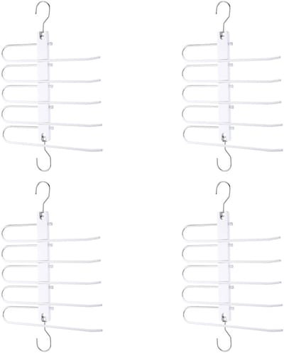 Behave Ruimtebesparende Kledinghanger - Kledinghangers - Broekhanger - Antislip - Wit - 5 Haken - 4 Stuks