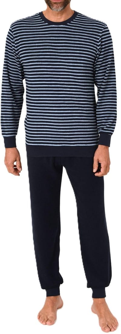 Heren pyjama in badstof met manchetten in een stijlvolle blokstreep-look - ook in oversize