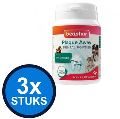 3x Beaphar - Plaque Away Dental Powder 80g - Hondenverzorging - 80 g