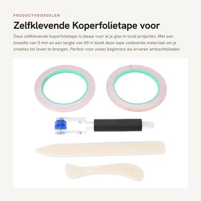 Dailygoods- Koperfolietape 5 Mm - 2 Rollen - Inclusief Accessoires - Sterke Hechting - Voor Glas-in-lood Ambachten - Eenvoudig Aan Te Brengen - Glas-in-lood Tape