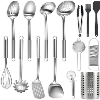 Dailygoods- Keukengerei Set 15-delig - Roestvrij Staal - Spatel/Soeplepel - Schuimspaan/Garde - Siliconen Spatel/Kwast - Vaatwasserbestendig - Kookgerei