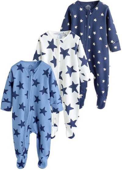 Next - Jongens - Set van 3 babypyjama's met tweewegritssluiting - Blauw