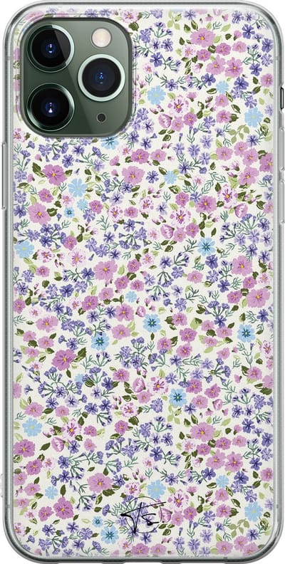 Hoesje geschikt voor iPhone 11 Pro Max - Paarse bloemen - Soft Case - TPU - Bloemen - Paars - Mooie Telefoonhoesjes