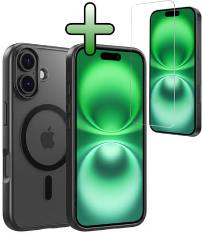 Hoesje Met Screenprotector - Geschikt voor Apple iPhone 16 Plus - Magsafe Compatible - Sterk & Shockproof - Back Cover - Shock Proof Case - Telefoon Hoes - Zwart